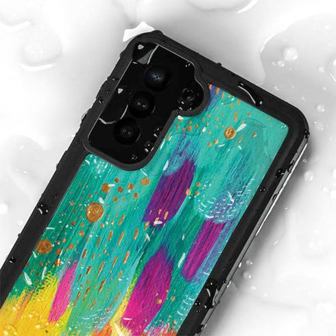 Turquoise Brush Stroke by Etta Vee Galaxy S24 Plus Waterproof Case
